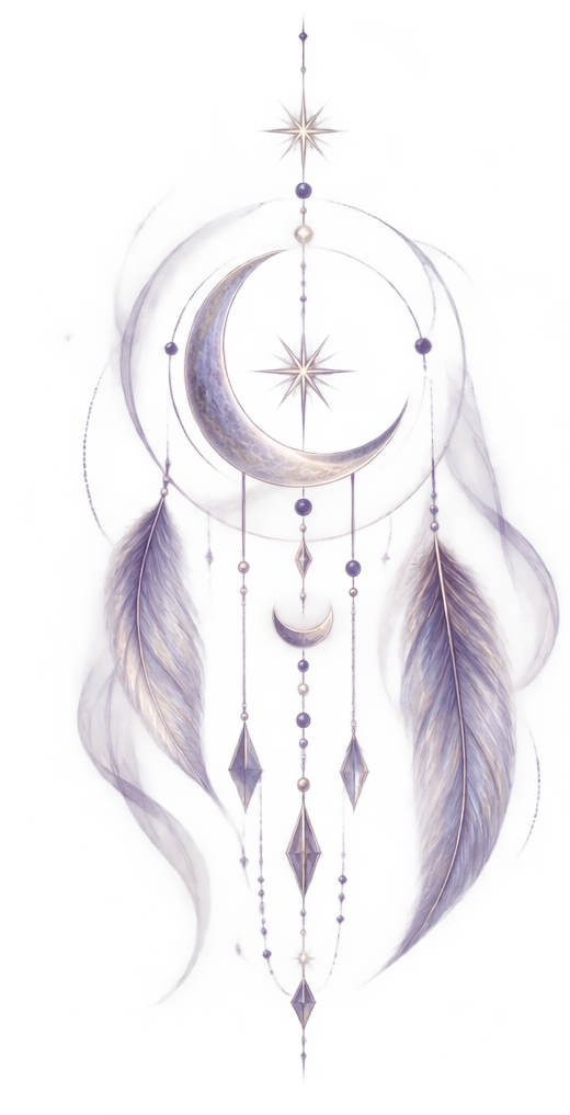 Lunar talisman with a crescent moon and feathers